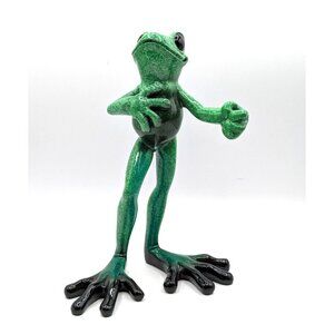 Kittys Critters Frog Figurine DON JUAN Glossy Green Resin with Black Feet 9"
